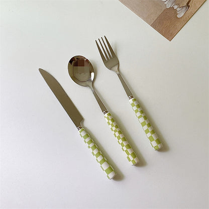 3 Set Checkered Stainless Steel Flatware