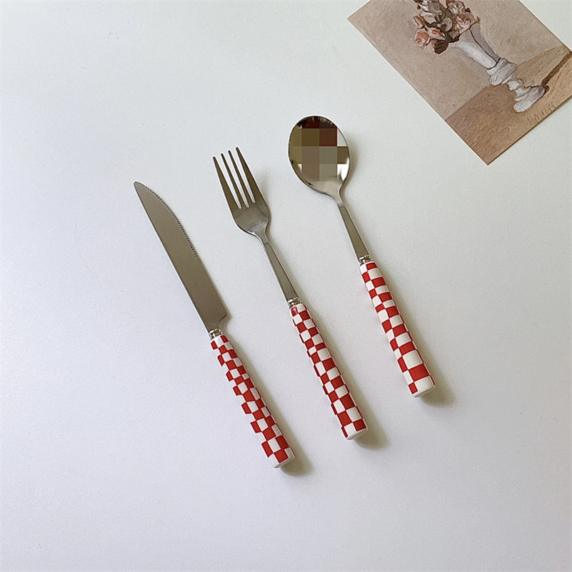 3 Set Checkered Stainless Steel Flatware