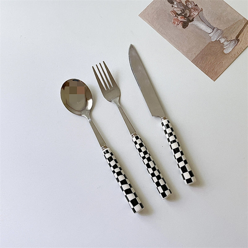 3 Set Checkered Stainless Steel Flatware