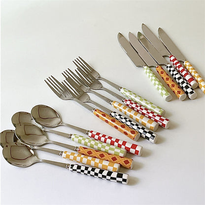 3 Set Checkered Stainless Steel Flatware