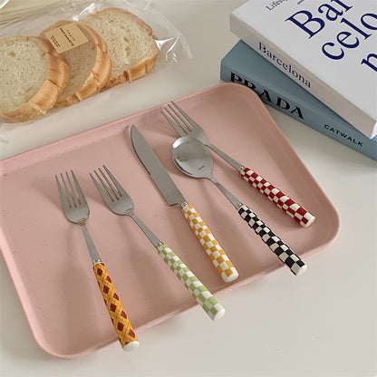 3 Set Checkered Stainless Steel Flatware