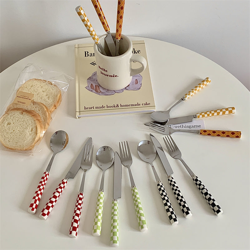 3 Set Checkered Stainless Steel Flatware