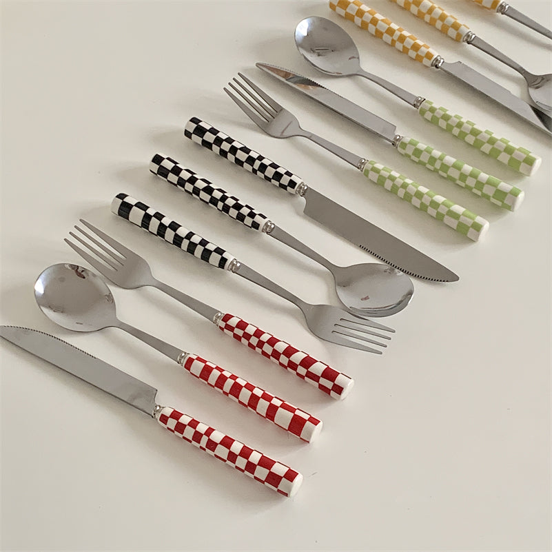 3 Set Checkered Stainless Steel Flatware