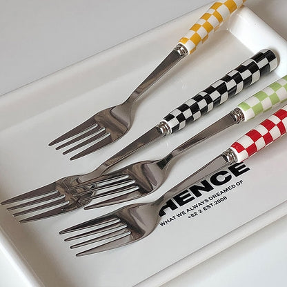 3 Set Checkered Stainless Steel Flatware