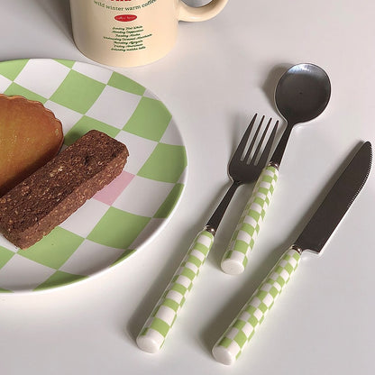 3 Set Checkered Stainless Steel Flatware